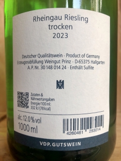 Prinz Rheingau Riesling trocken 2023 (Liter)
